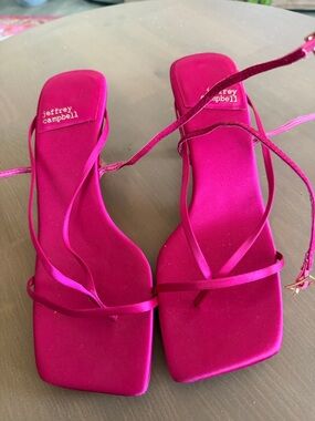 Jeffrey Campbell Fuchsia Satin Strappy Square-Toe Heels